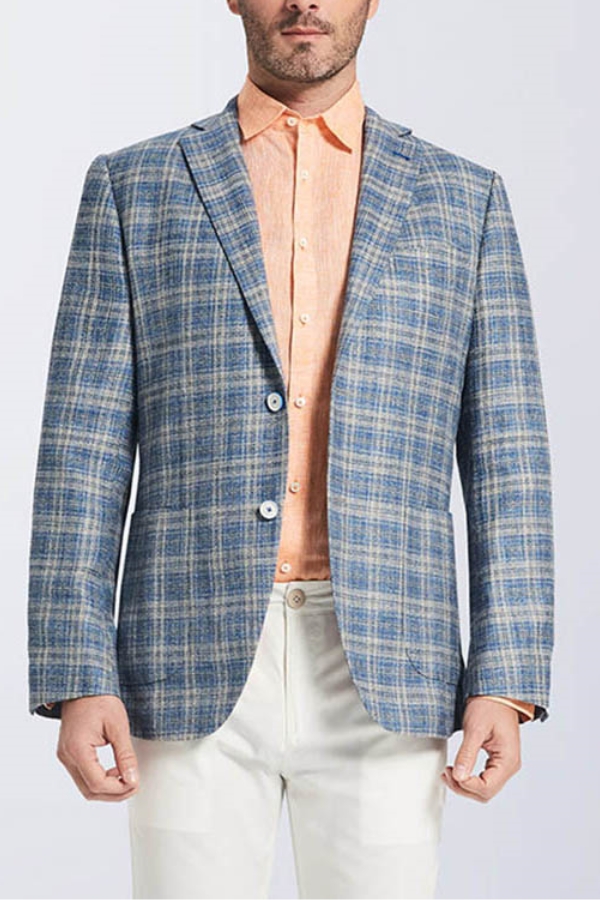 Blue Check Grey Patch Pocket New Casual Blazer