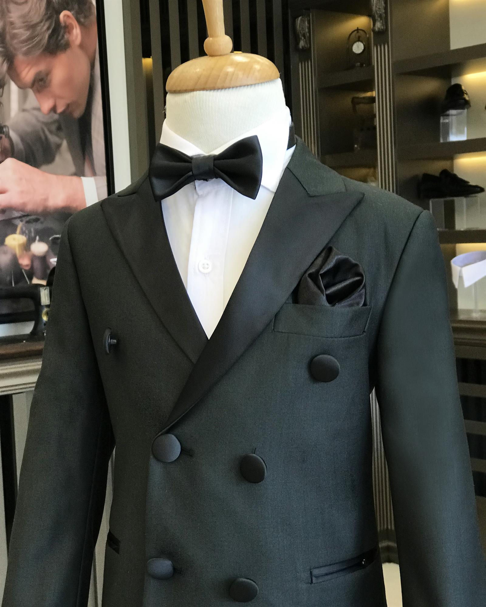 Dark Green Slim Fit Double-Breasted Boys' Tuxedo Suit