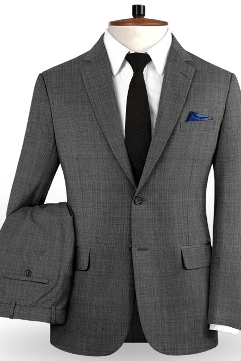 Dark Grey Notched Lapel Tuxedo Business Formal Fashion Suit