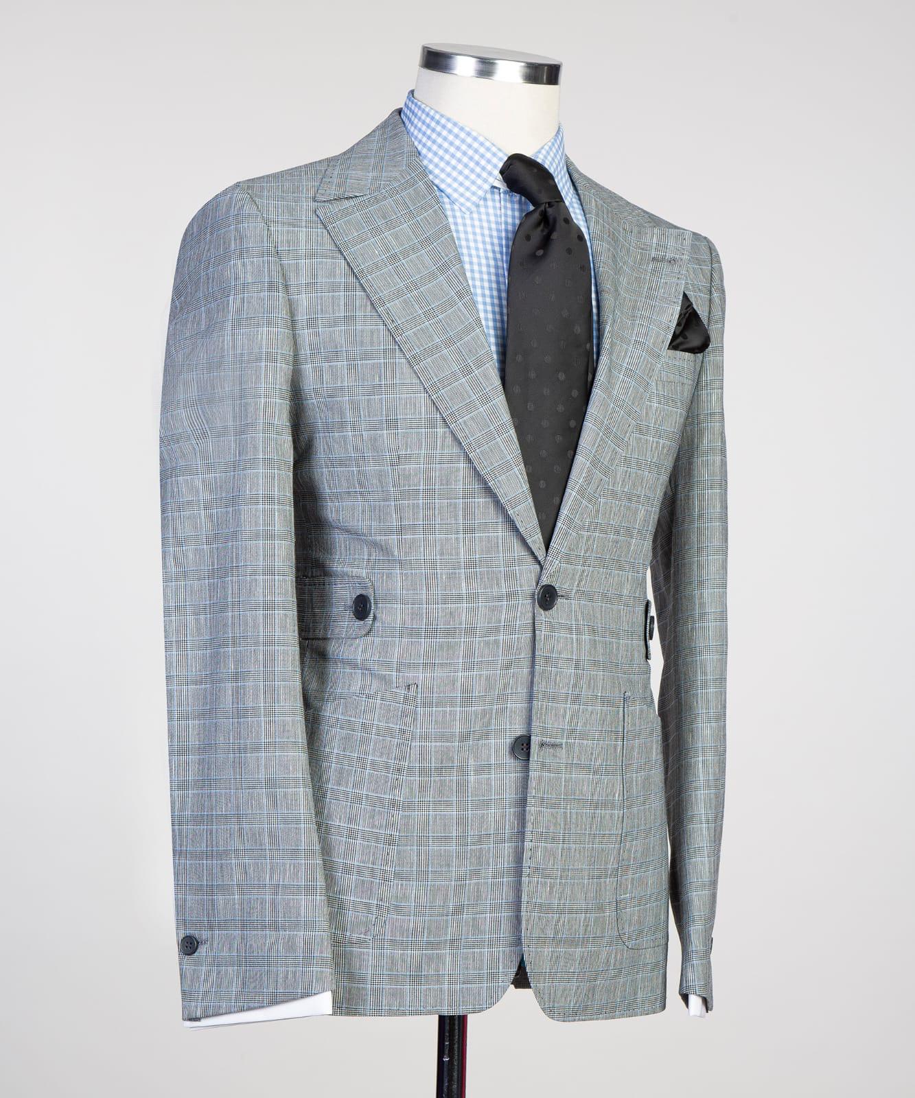 Light Gray Plaid Two-Piece Fitted Suit