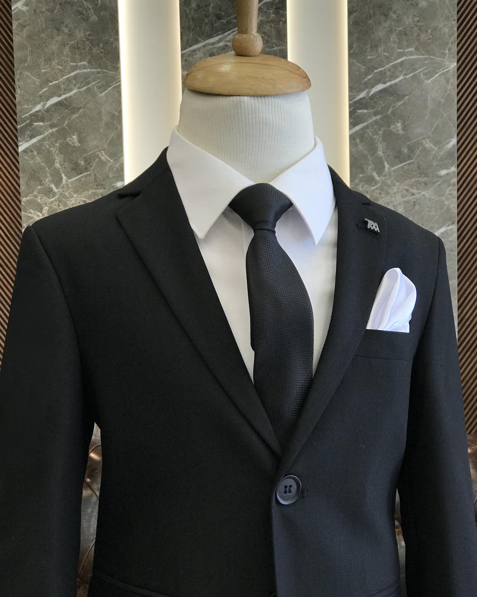 Italian Style Black Slim Fit Boys' Suit with Notch Lapel