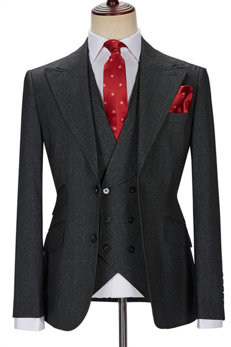 The Black Three Piece Pointed Lapel Business Suit