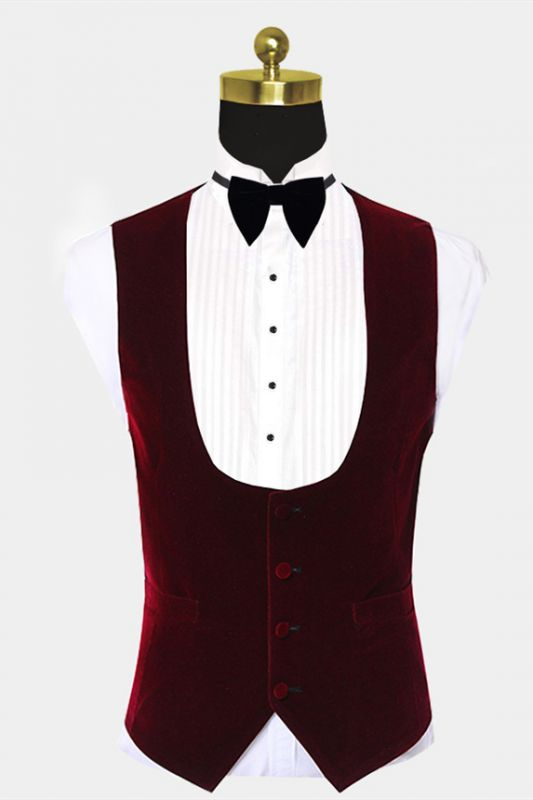 Fashionable Burgundy Velvet Slim Fit Vest