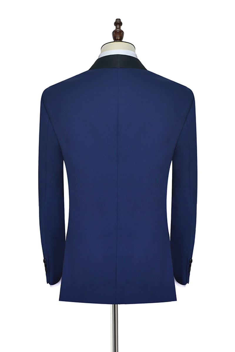 One-Button Black Silk Shawl Lapel Wedding Suit Fashion Blue Prom Suit