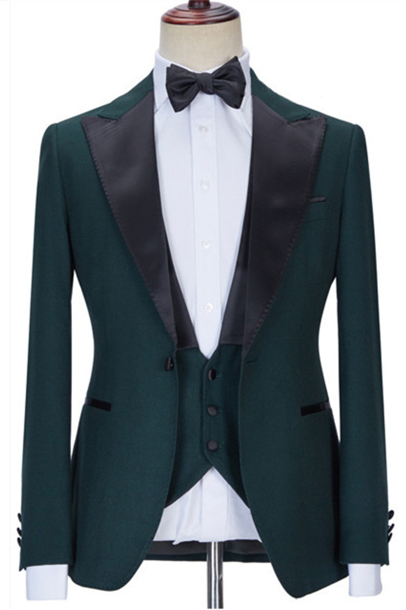 Three Piece Stylish Slim Fit Tailored Prom Men Suit With Black Lapel
