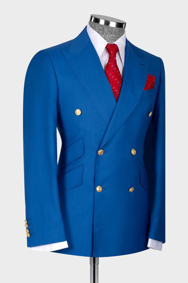 Stylish Blue Double-Breasted Two-Piece Suit Three Pocket Suit