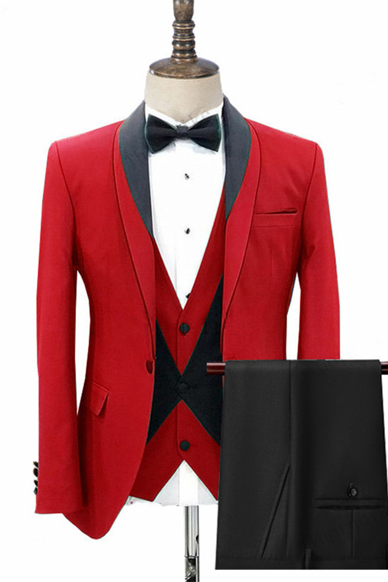 Jonas Red Three-Piece Fashion Shawl Lapel Wedding Suit