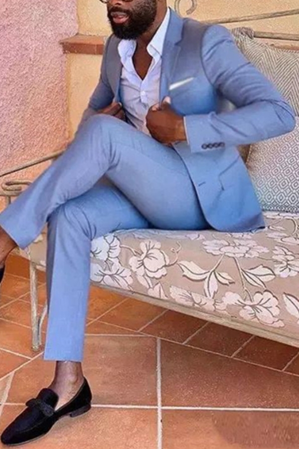 Casual Blue Men Suit Design Business Men Blazer 2 Piece