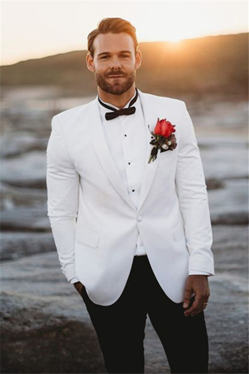 White Wedding Groom Tuxedo Vintage Two-Piece Slim Fit Groomsmen Suit