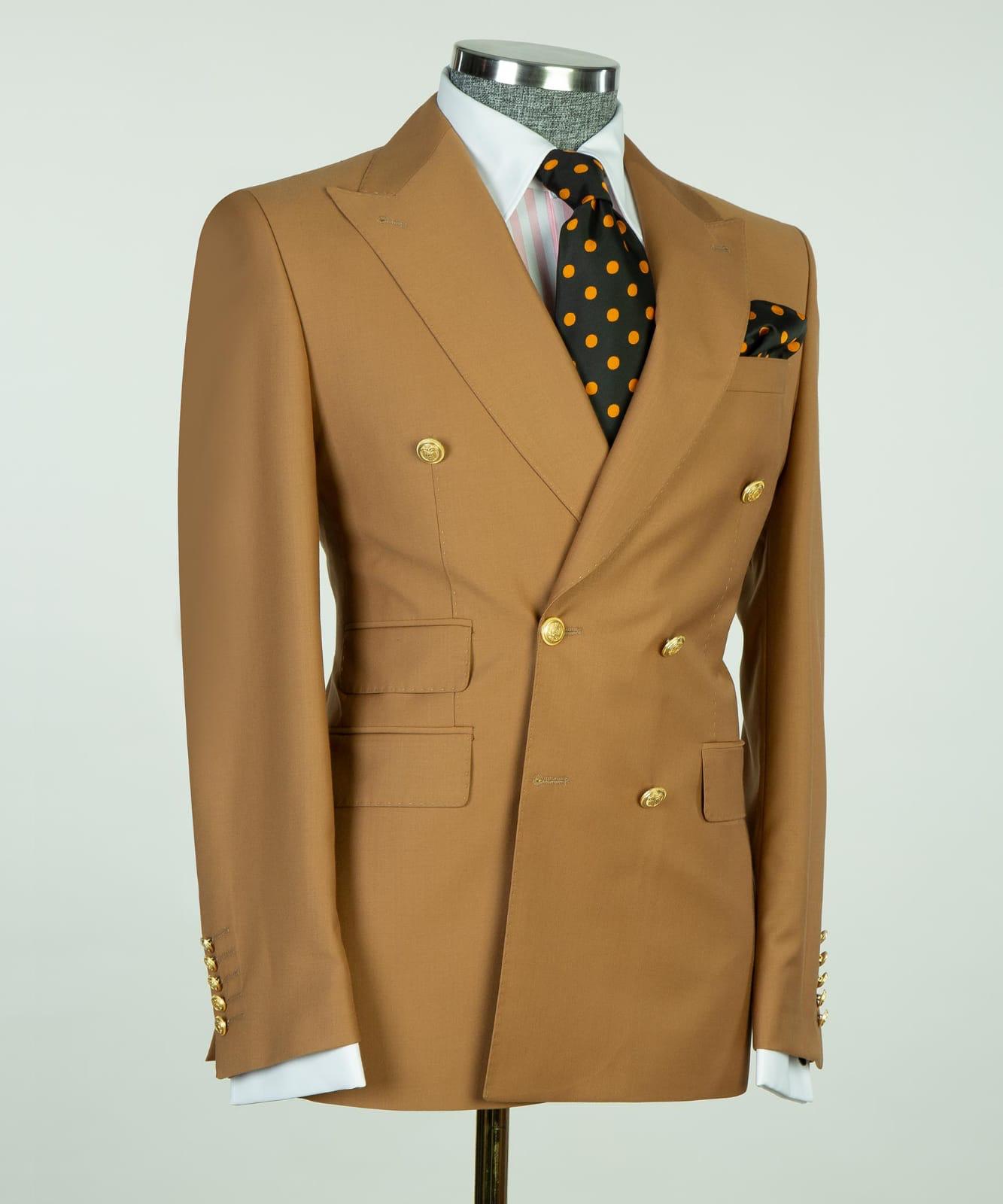 Light Brown Double-breasted Pointed Collar Business Men Suit