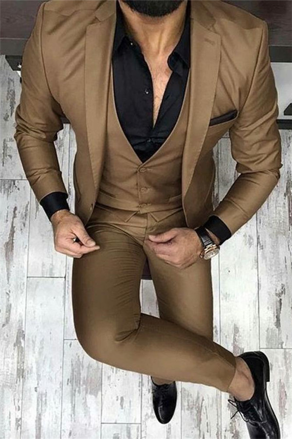 Chocolate Brown Three Piece Prom Men Suit Stylish Slim Fit Suit