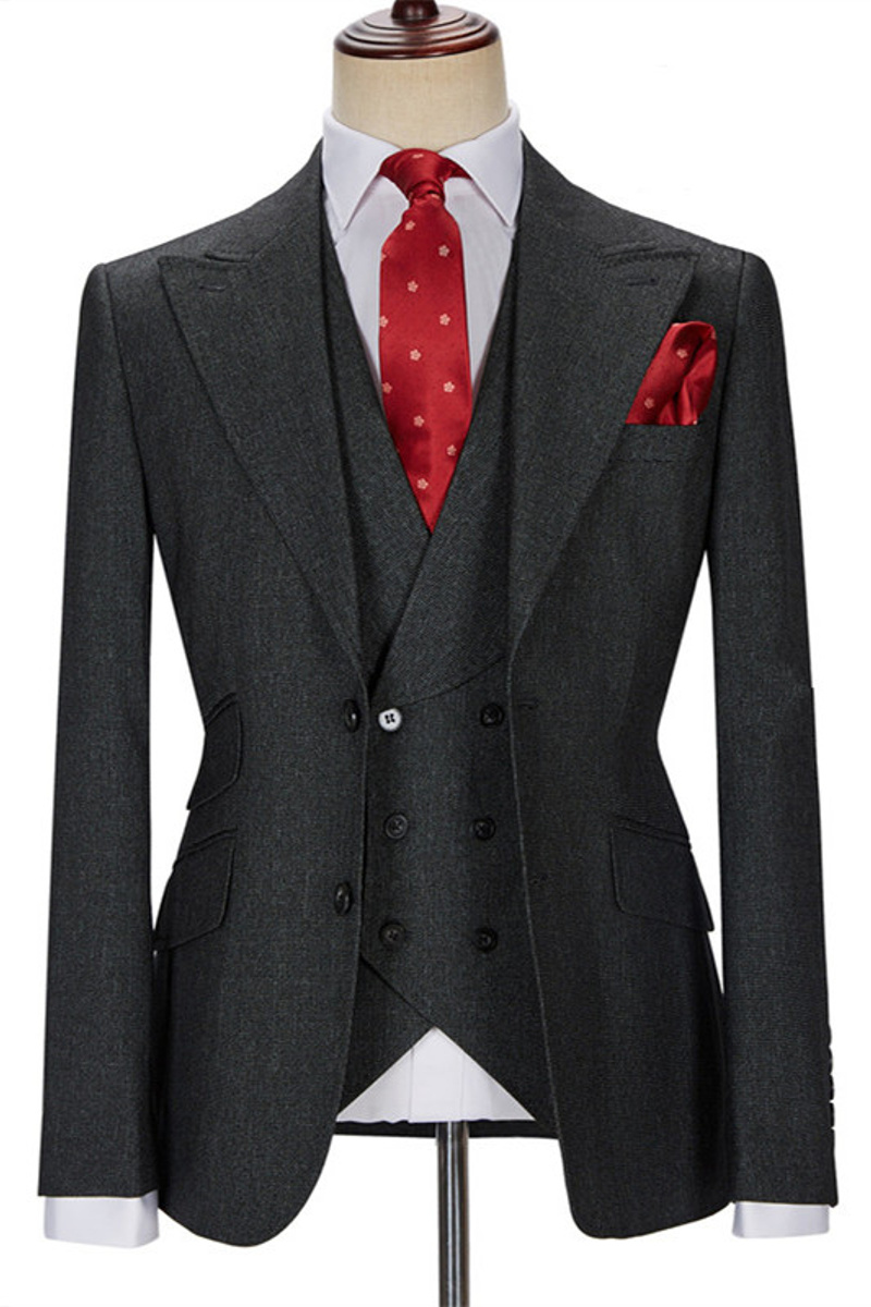 Black Three Piece Customized Point Lapel Formal Business Suit