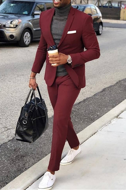 Burgundy One-Button Suit Slim Fit Business Suit