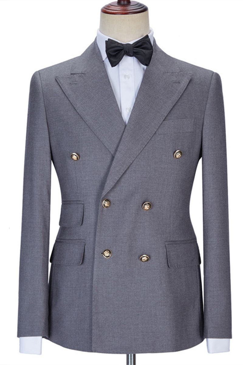 Design Grey Double Breasted Chic Slim Fit Men Business Suit