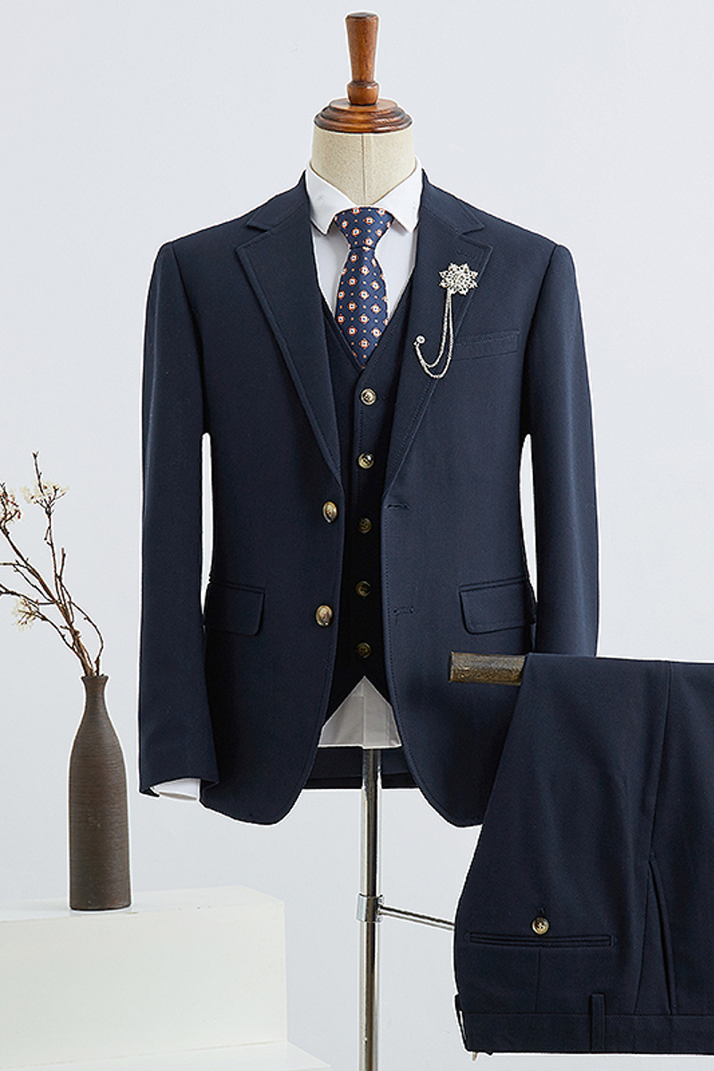 Brook Formal Navy Notched Lapel Two-Button Slim Fit Tailored Suit