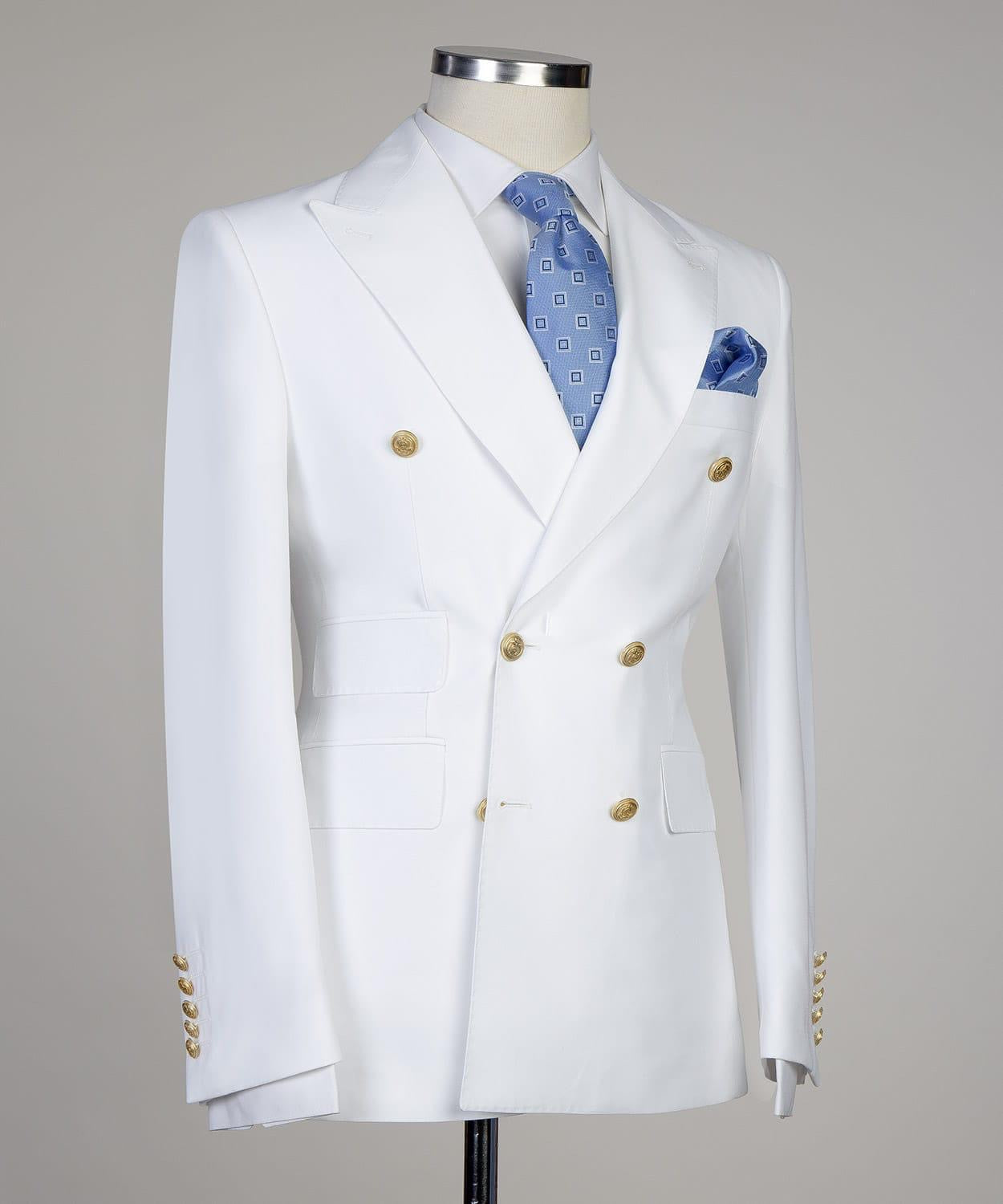 White Two-Piece Double-Breasted Close Fitting Bespoke Suit