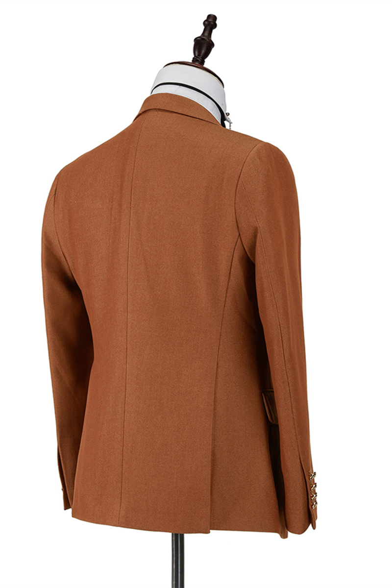 Orange Peak Lapel Three-Piece Suit with Double-Breasted Waistcoat
