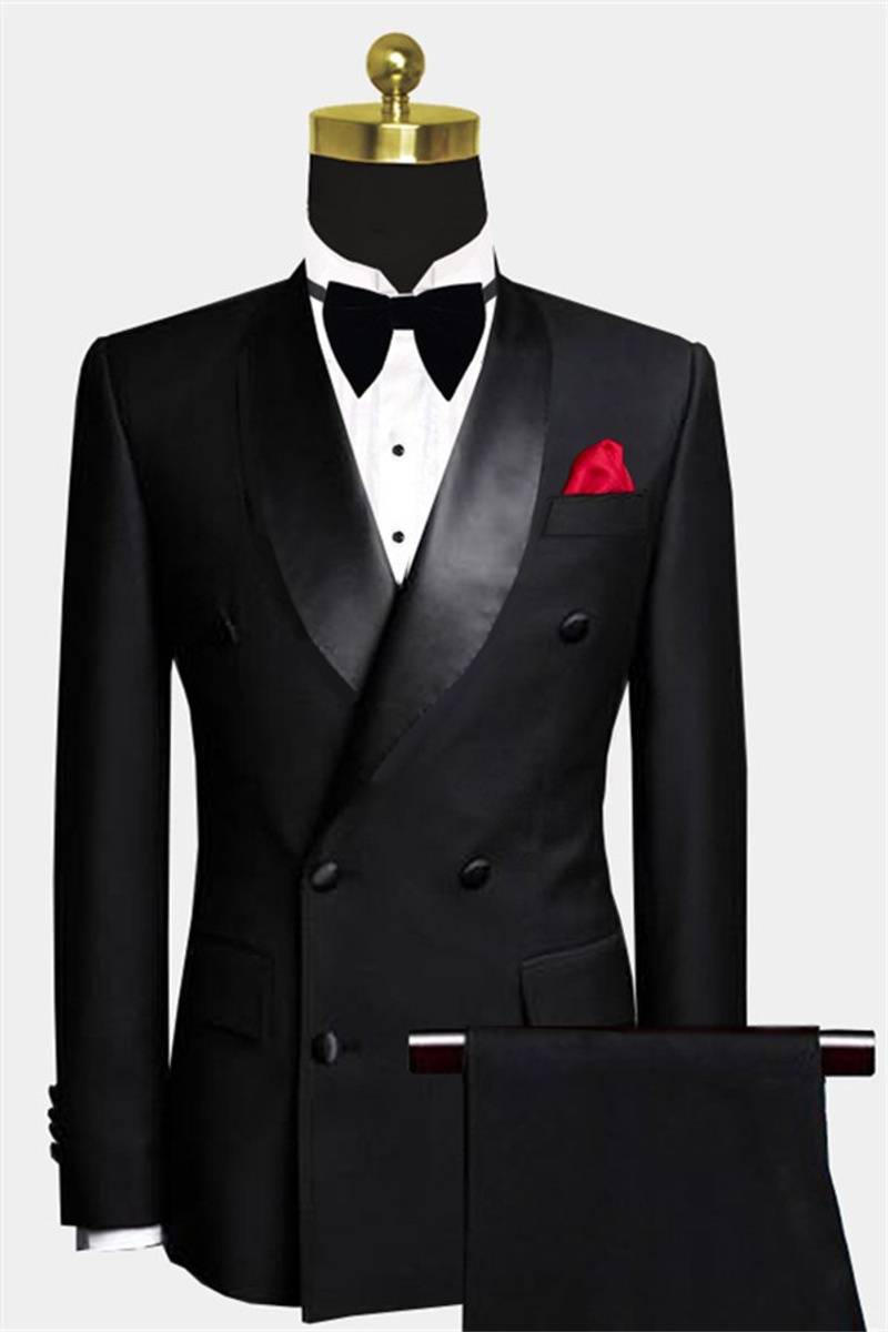 Black Double-Breasted Wedding Tuxedo Luxury Business Suit