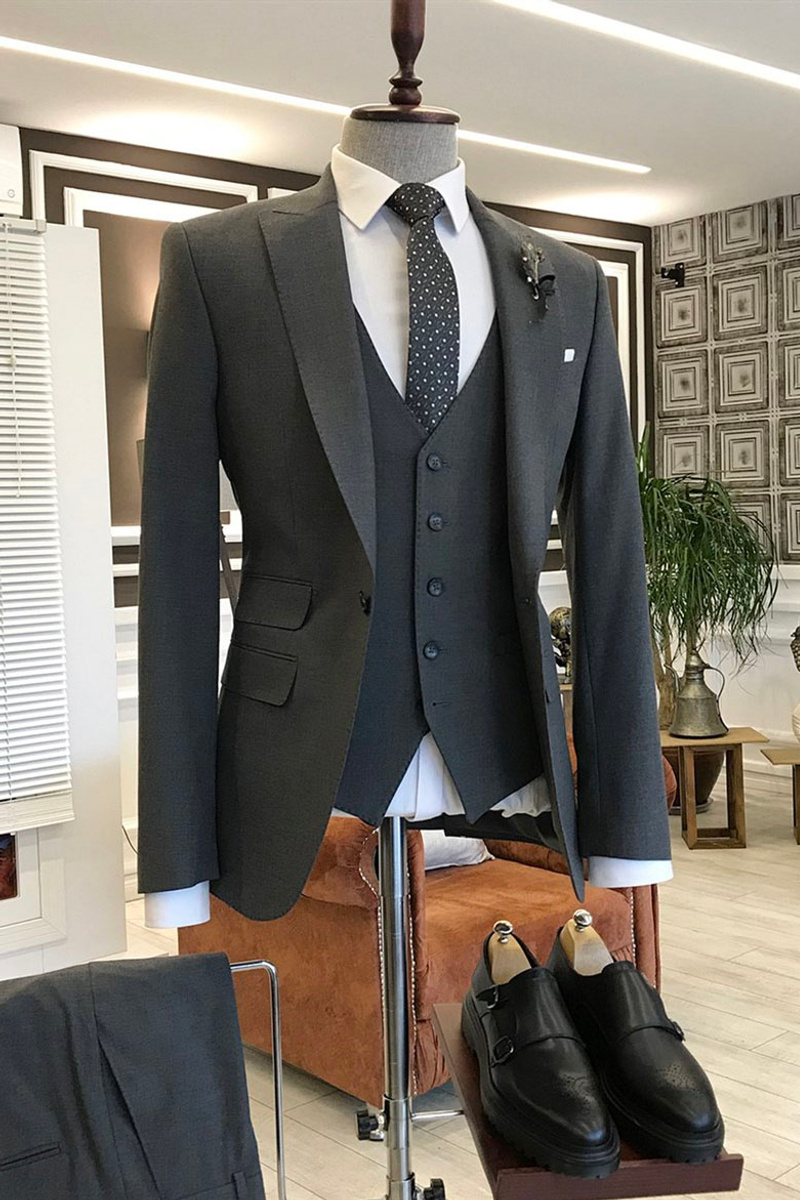 Lambert Formal Black Three Piece Point Lapel Best Business Suit