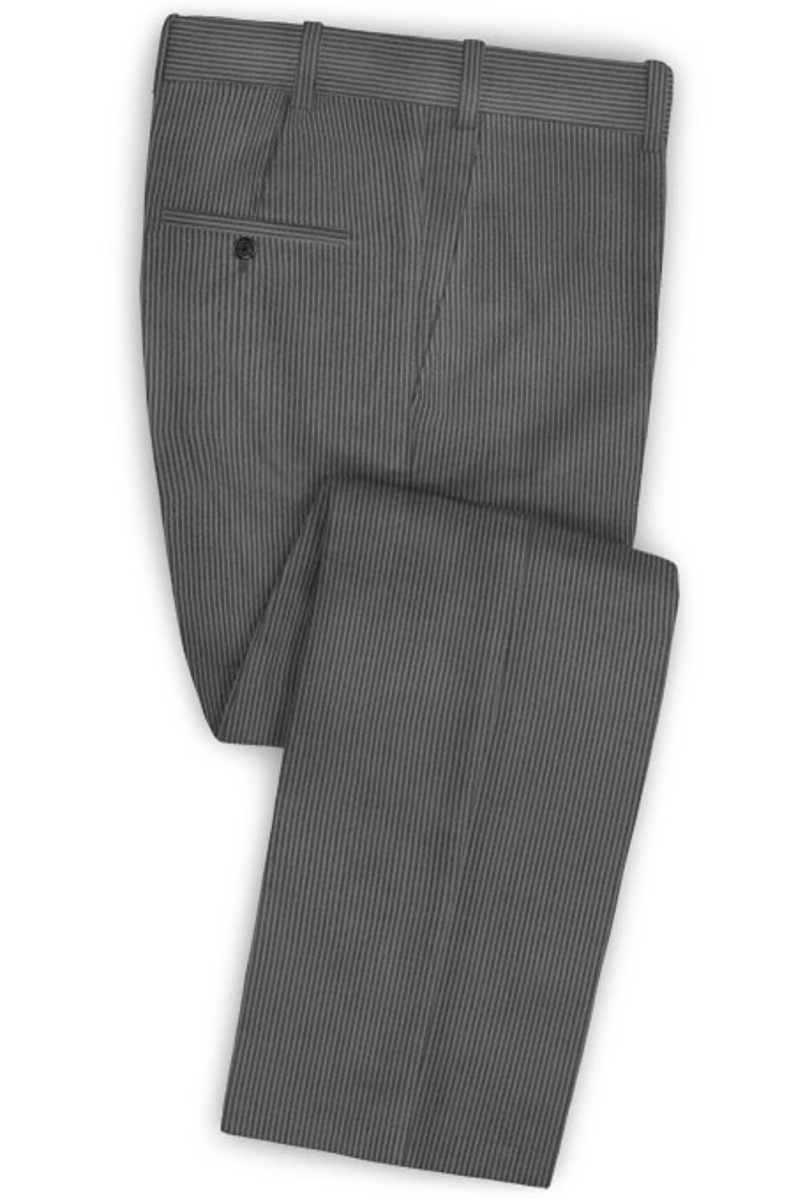 Grey Corduroy Men Suit Two Piece Notched Lapel Business Tuxedo