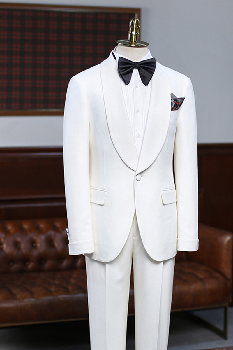 Alva Classic White Two-Piece Slim Fit Groom Wedding Set