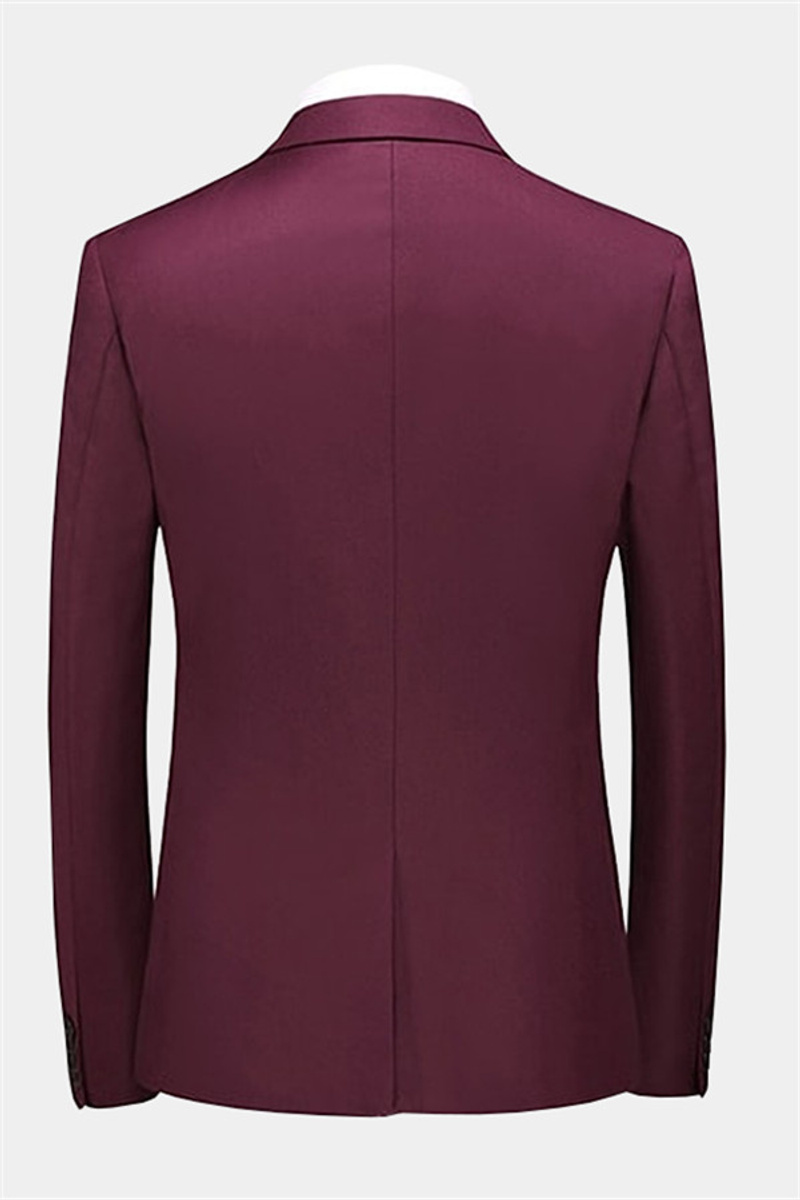 Armando Burgundy Three-Piece Suit Peak Lapel Tuxedo