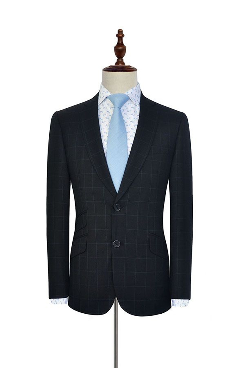 Black Check Classic Suit Notched Lapel Three Slant Pocket Business Suit