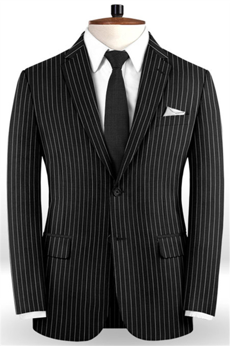 New Black Business Suit Wedding Two-Piece Striped Groom Tuxedo
