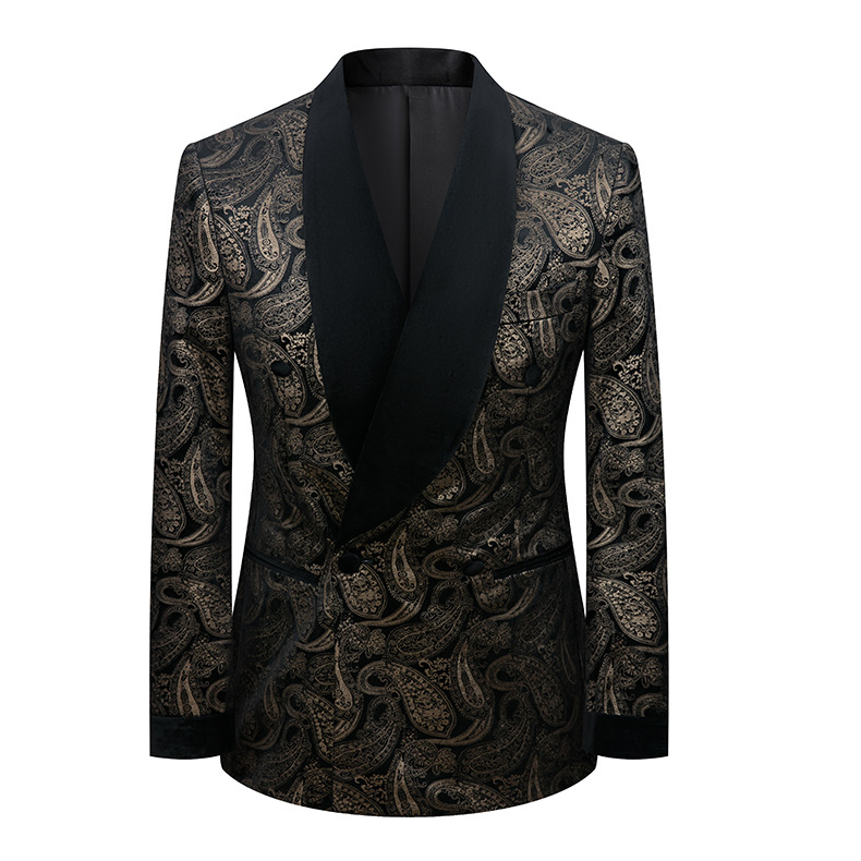 Brown Jacquard Shawl Collar Velvet Two-Piece Suit Banquet Prom Suit