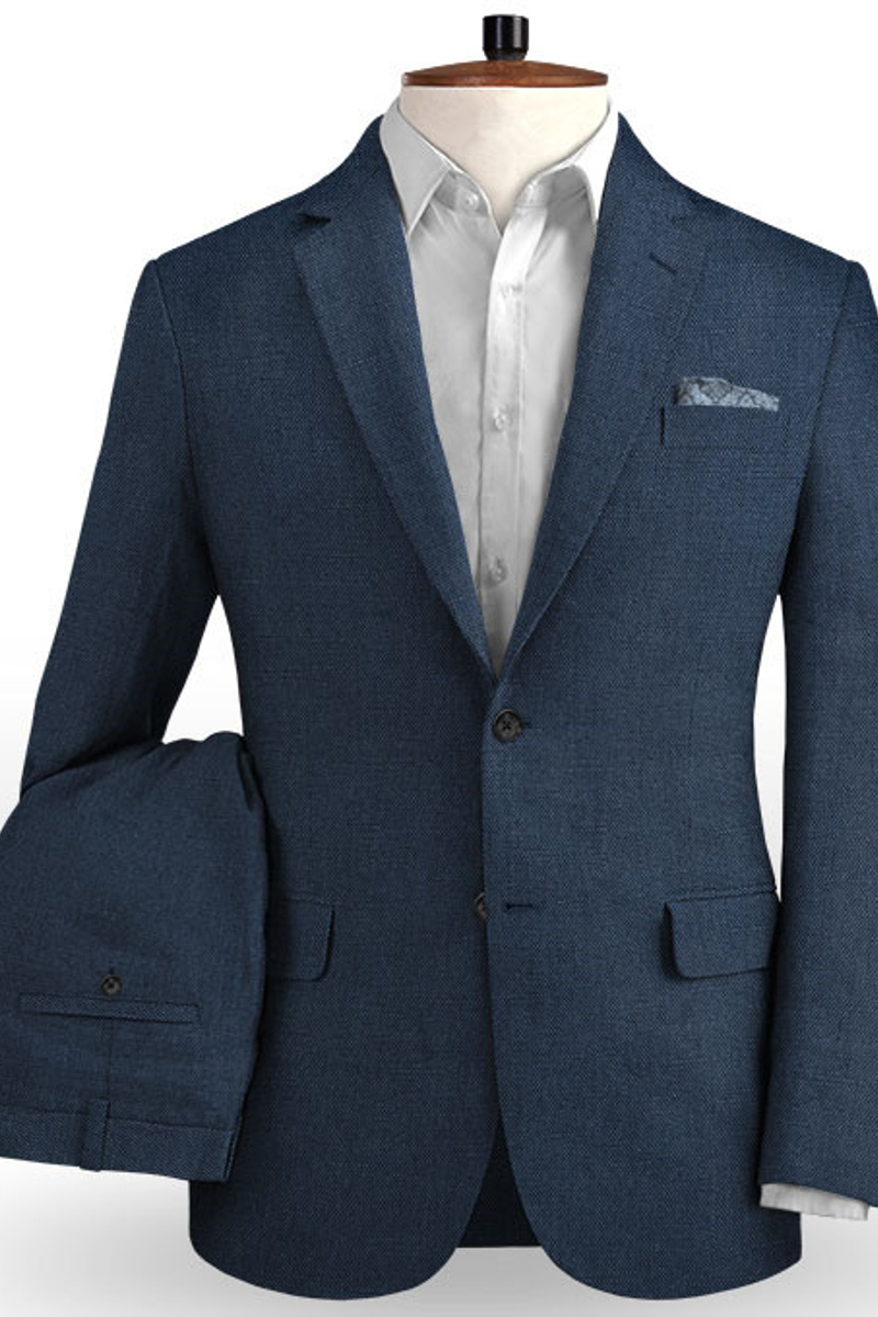 Dark Blue Linen Beach Wedding Suit Suit Set of Two