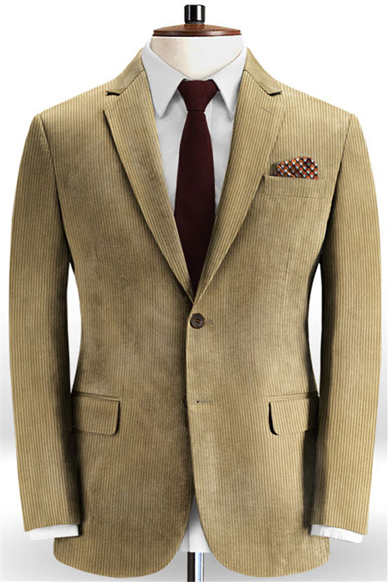 Camel Striped Notched Lapel Tuxedo Slim Fit Business Men Suit Online