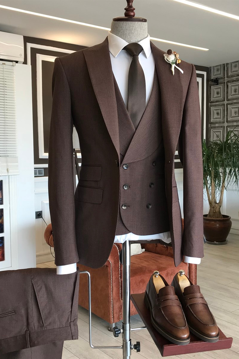 Jason Unique Burgundy Three-Pack One-Button Slim Fit Suit