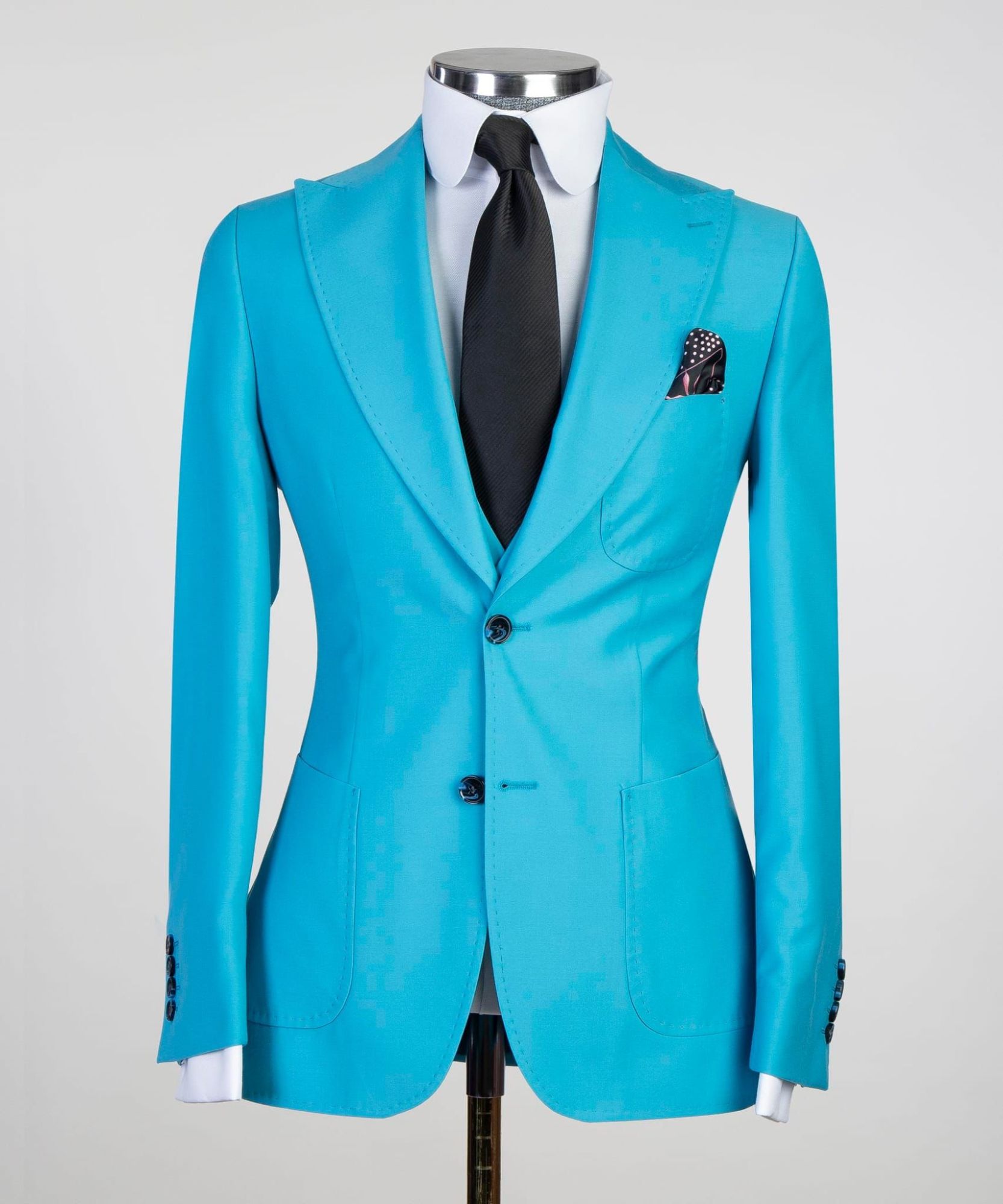New Blue Pointed Collar Close-Fitting Formal Business Suit