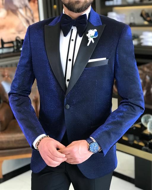 Baron Royal Blue Velvet Pointed Lapel Business Suit