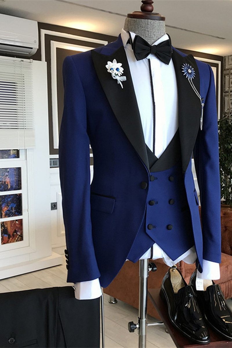 Modern Dark Blue Fashion Custom Pointed Lapel Men Suit