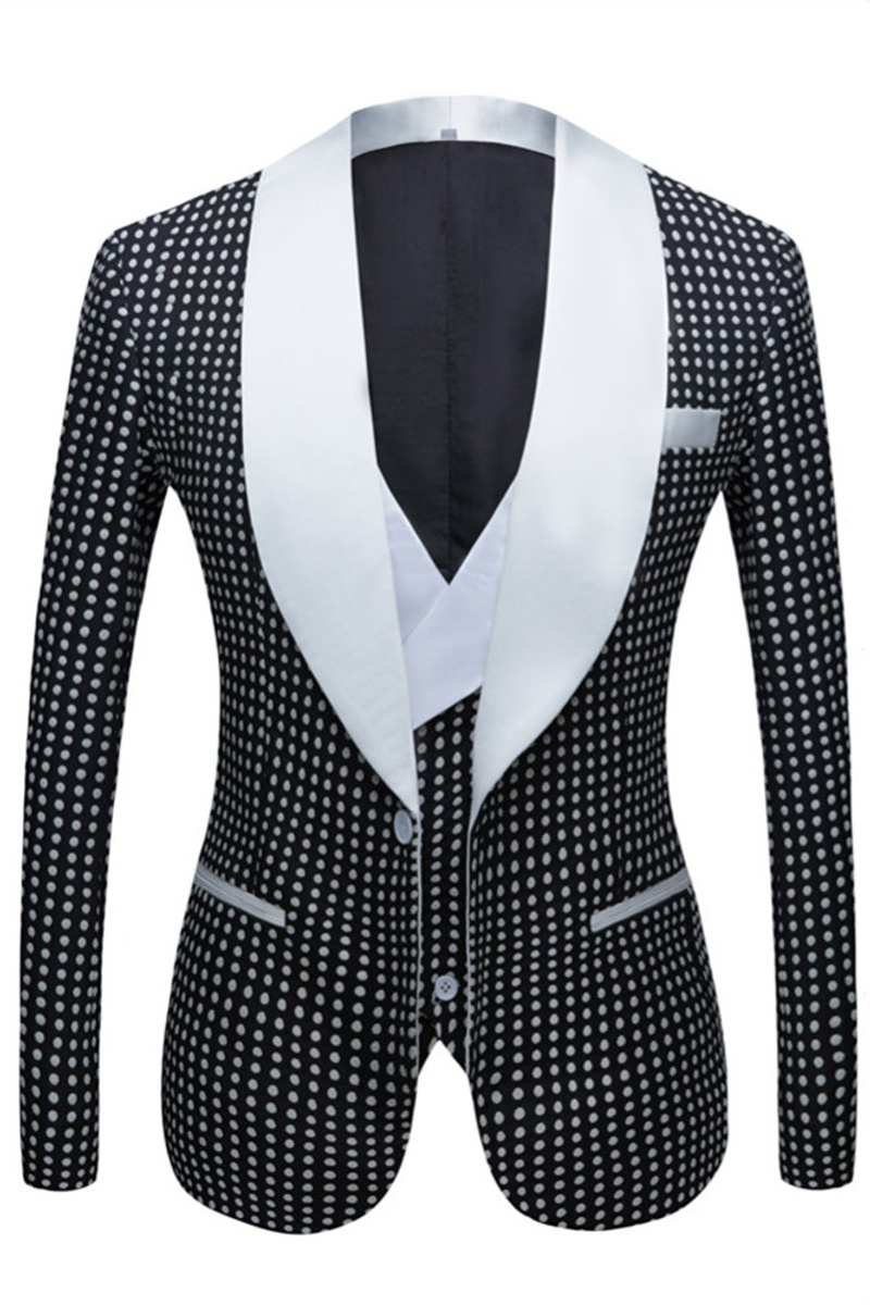 Shane Black Dot Slim Fit Shawl Lapel Wedding Tuxedo