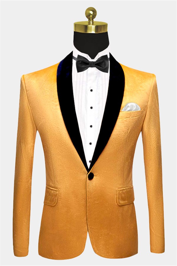 Yellow Velvet Blazer Suits Slim Fit One Button Prom Tuxedo