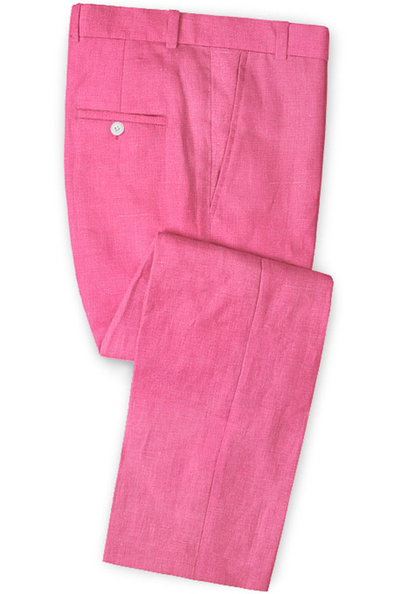 Fuchsia Jacket Pants Linen Suit Formal Slim Fit Summer Beach Tuxedo