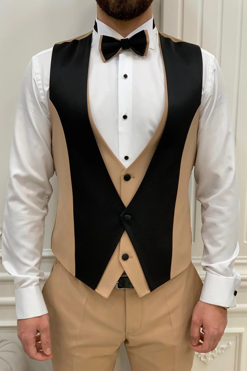 Italian Gold Slim Striped Peak Lapel Three-Piece Tuxedo