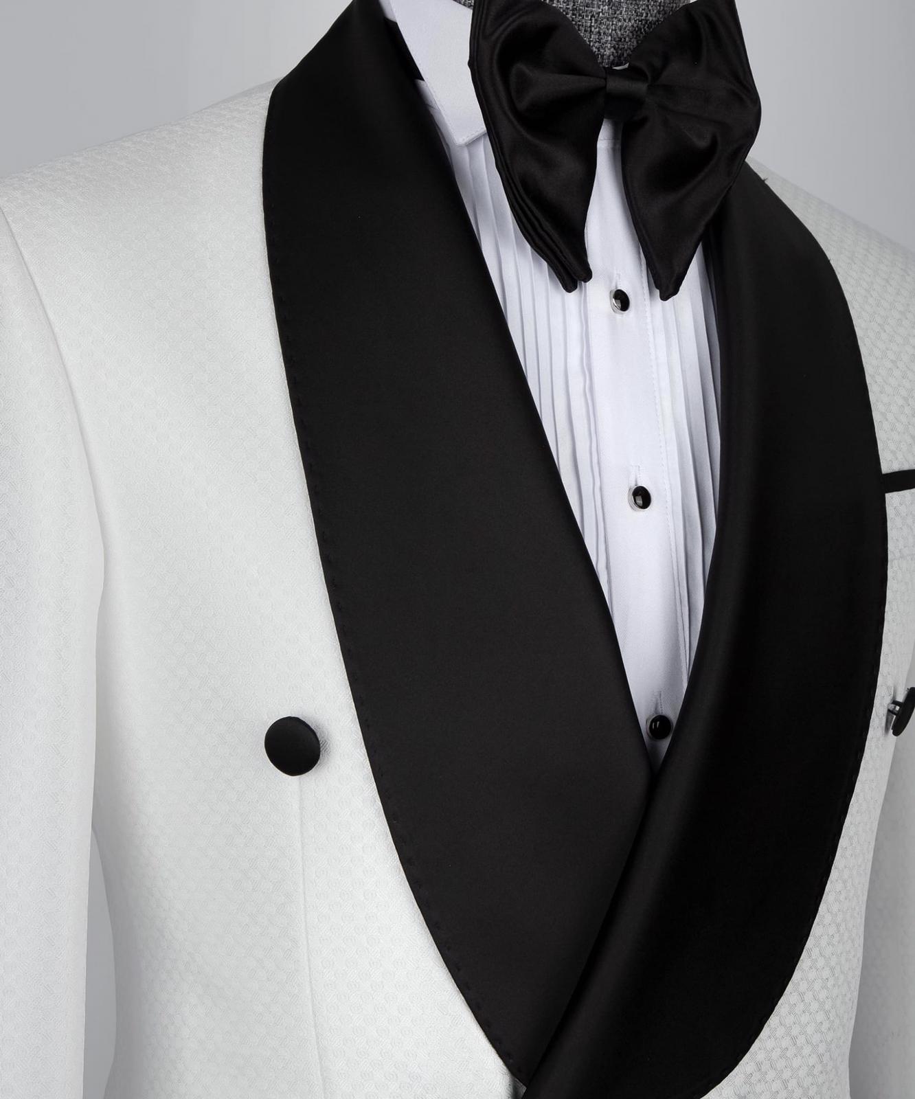 White Two-Piece Black Shawl Lapel Double-Breasted Wedding Suit