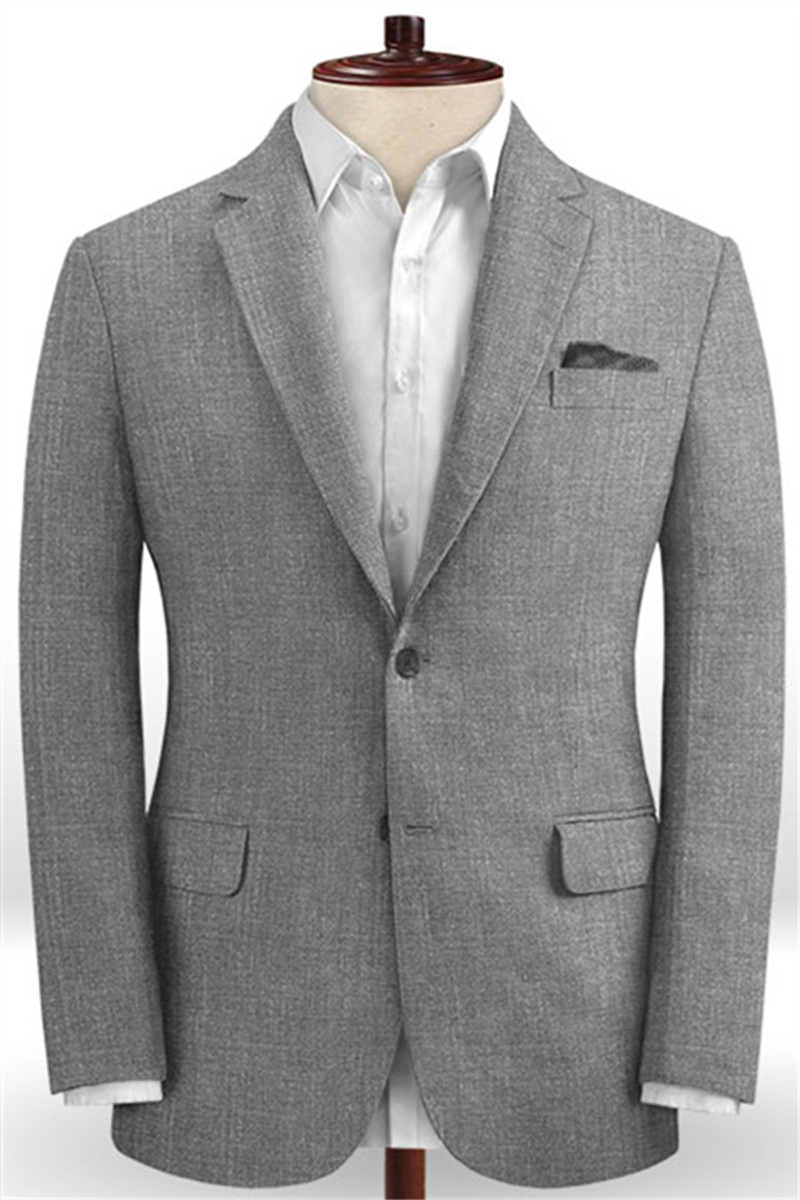 Grey Two-Piece Beach Groom Suit Linen Fitted Wedding Business Tuxedo