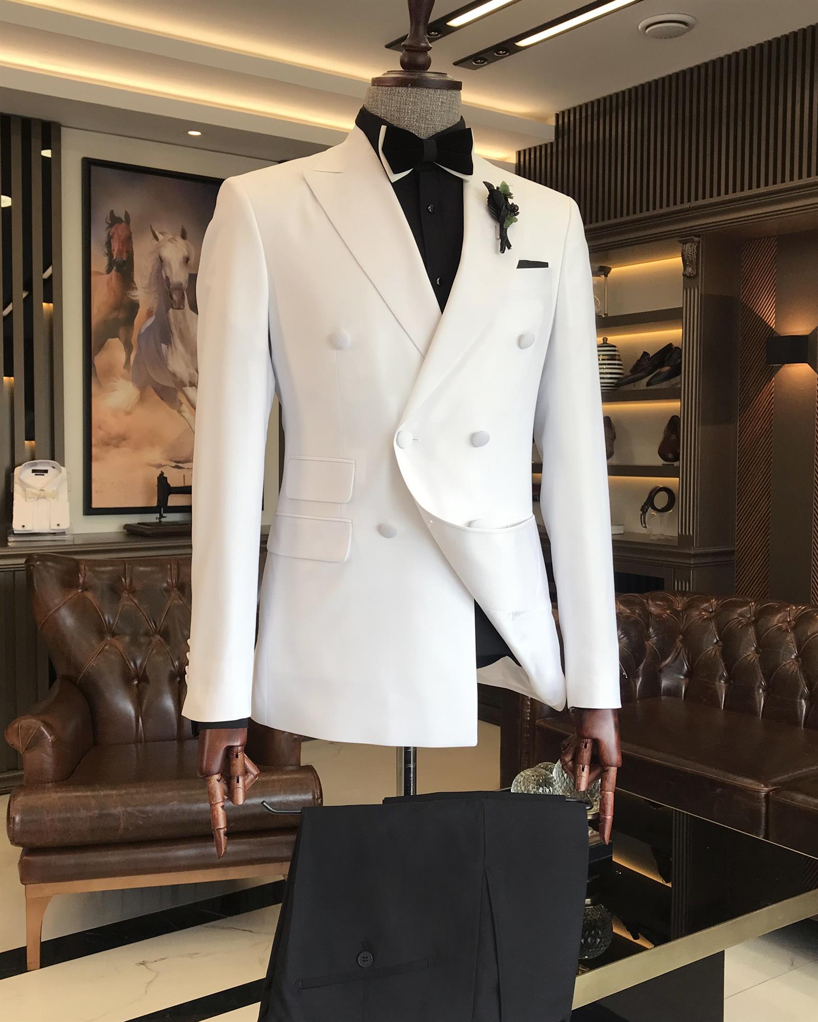 Javion White Double-Breasted Slim Fit Fashion Suit
