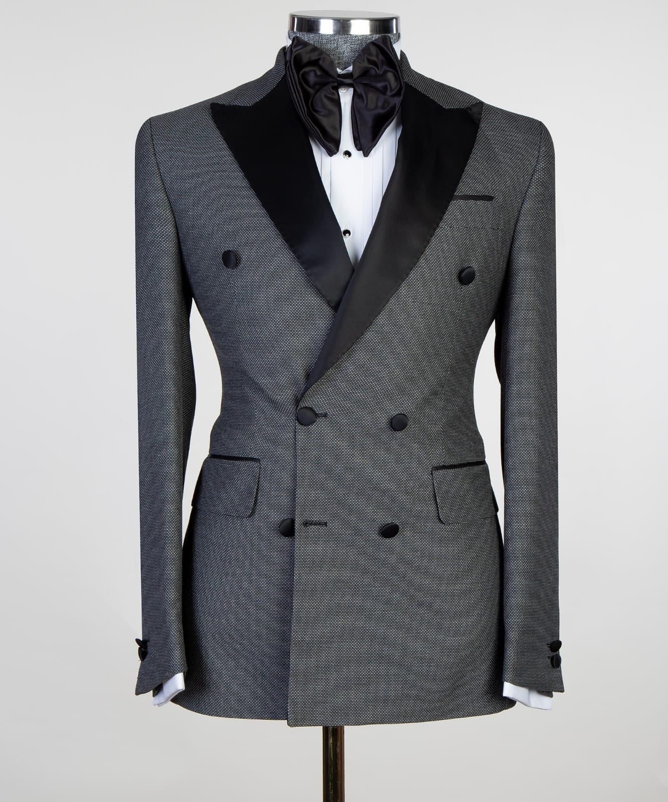 Dark Gray Fashionable Double-Breasted Point Collar Suit