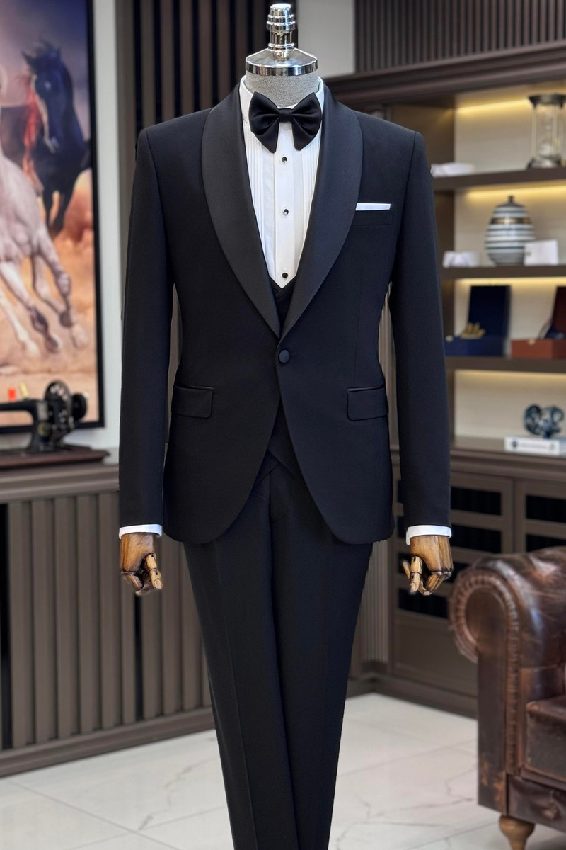 Black Modern Slim Fit Shawl Collar One-Button Wedding Suit Two or Three Piece