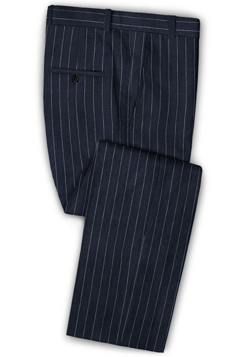 Marvin Dark Blue Linen Casual Tuxedo Striped Slim Fit Suit