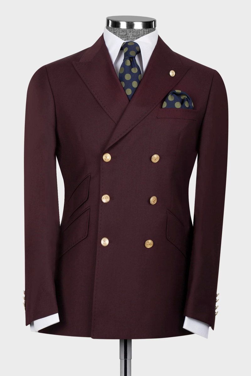 Chic Dark Brown Double-Breasted Six-Button Suit
