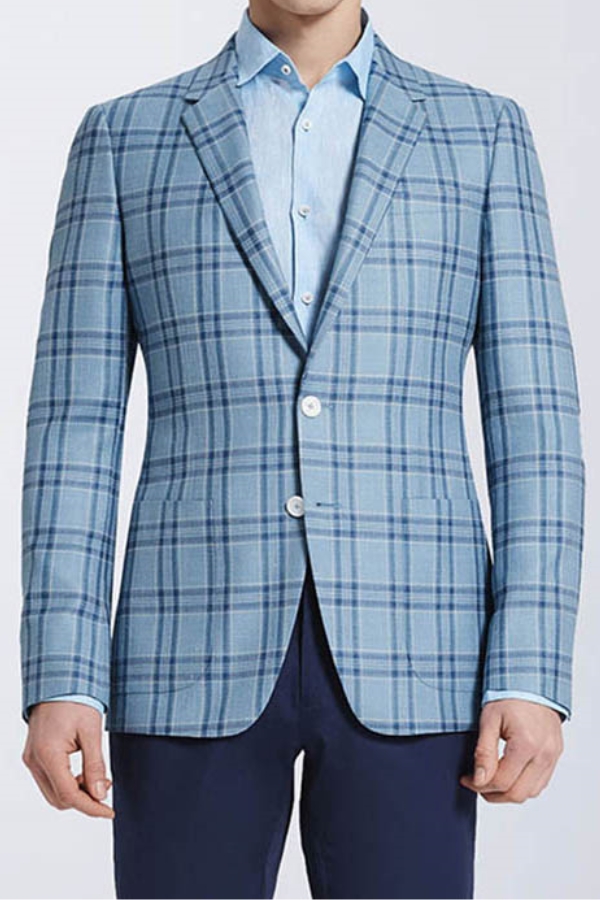 Modern Light Blue Plaid Suit Blazer Casual Prom