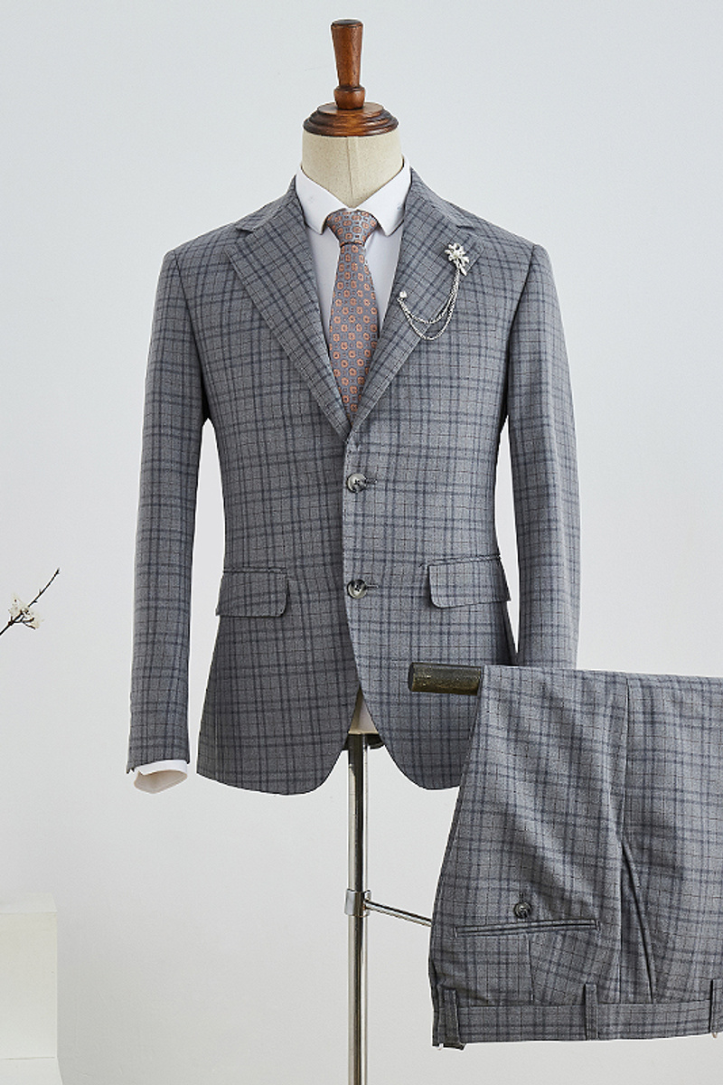 Bishop Fashion Grey Plaid Slim Fit Suit