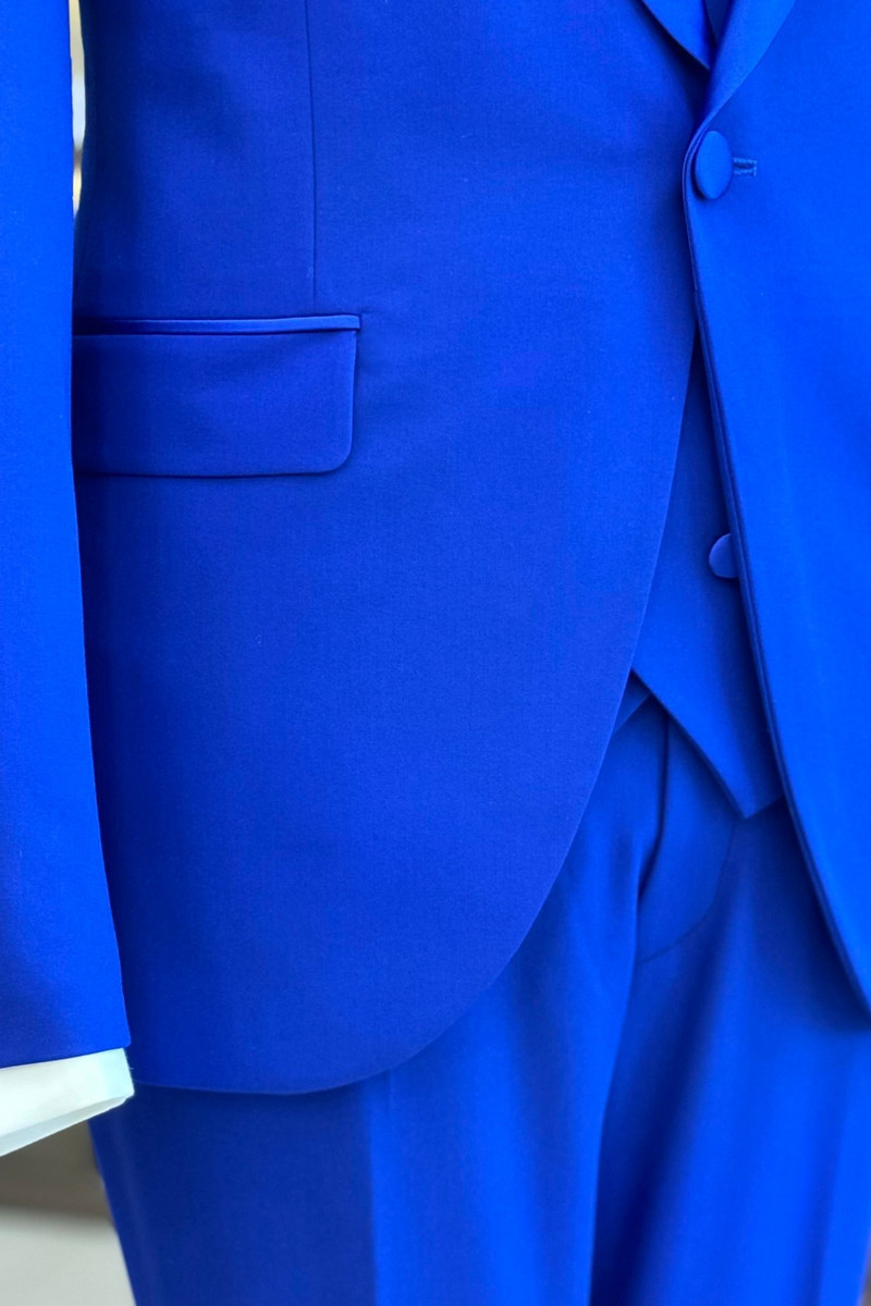 Dazzling Royal Blue Slim Fit Shawl Collar One-Button Groom Suit Three Piece