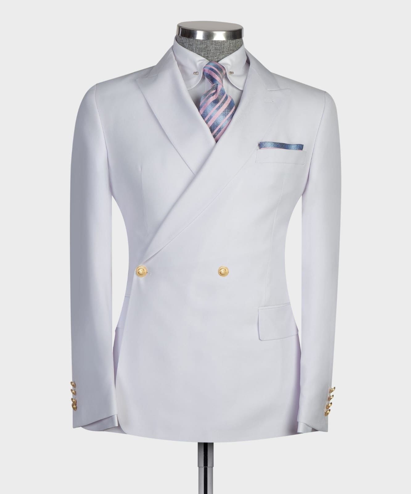 New White Double-Breasted Slim Tailored Prom Suit